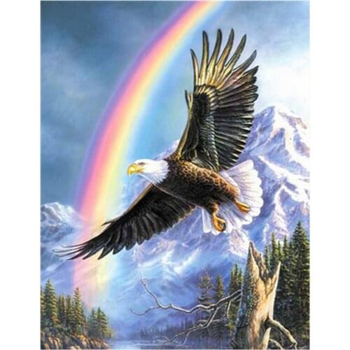 Rainbow landscape Sea eagle DIY diamond embroidery eagle diamond painting 5D square round mosaic picture of rhinestone
