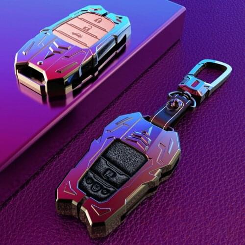 Aluminum Alloy Leather for Toyota Camry Rav4 Yaris Aygo Corolla CHR Key Case Remote Key Cover Fob Holder Keychain Ring Bag Chain