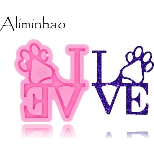 DY0475 Shiny Glossy Love with Paw Shape Necklace Jewelry Epoxy Silicon Mould Crafting Keychain Resin Silicone Mold