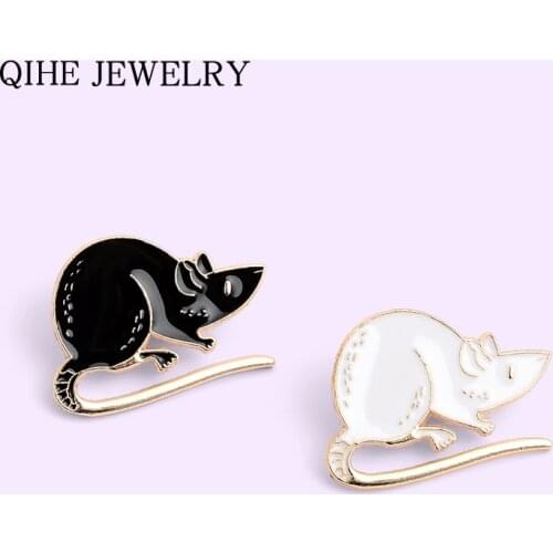 White Black Mouse Enamel Pin Cartoon Animal Rats Brooch Bag Clothes Custom Jewelry Lapel Pin Buckle Gift Friends Badge Wholesale