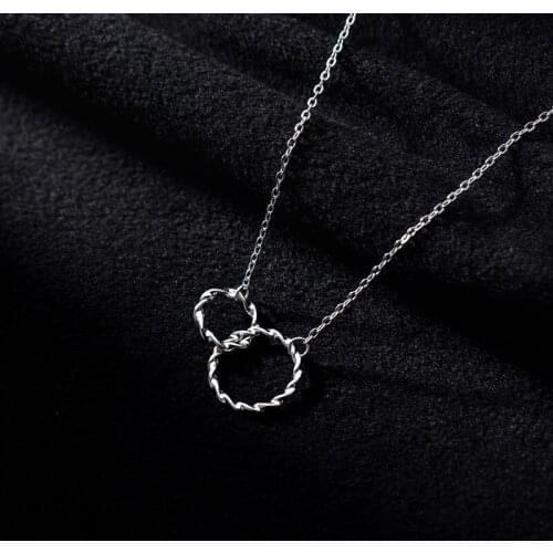 Solid 925 Sterling Silver Chains Necklaces for Women Teen Girls Circle Interlocked Korean Style Fashion Jewelry 2021