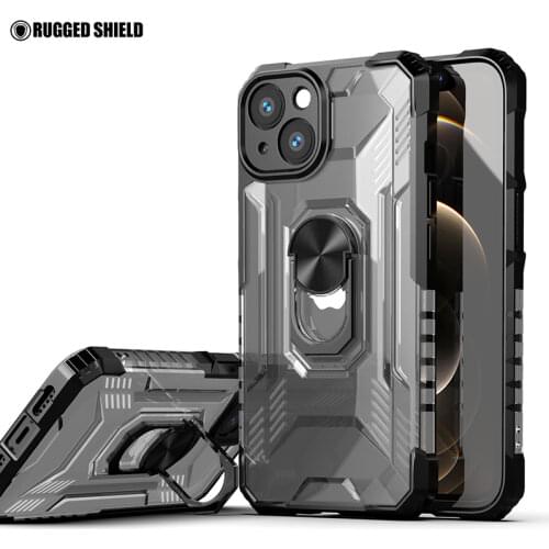 New Design Magnetic Metal Finger Ring Holder Armor Shockproof Case For iPhone 12 Pro Max PC + TPU Luxury Transparent Back Cover