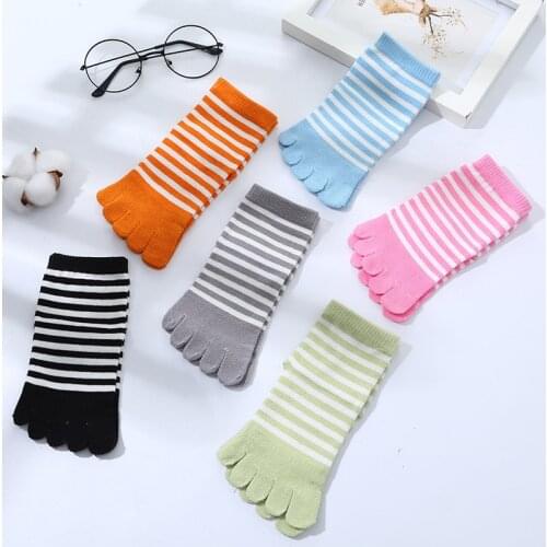 Kids Socks Multicolor Striped Children Cotton-finger Socks Boys Girls Casual Striped Sports Socks Breathable Five-toe Sock 4-12Y