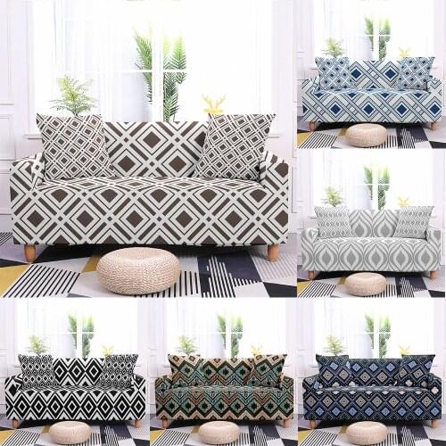 Retro Geometric Pattern Elastic Sofa Cover for Living Room Modern Sofa Slipcover Protector Single L-shape No-arm Couch Cover