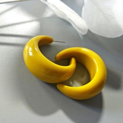 FishSheep Korean Acrylic Geometric C-shaped Hoop Earrings Women Vintage Resin Round Circle Hoops Earring 2021 Fashion Jewelry