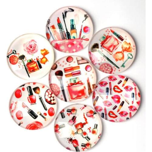 Julie Wang 8-30mm Glass Cosmetic Cabochons Mixed Lipstick Perfume Bottle Patterns Fat Back Round Demo Jewelry Making Accessory