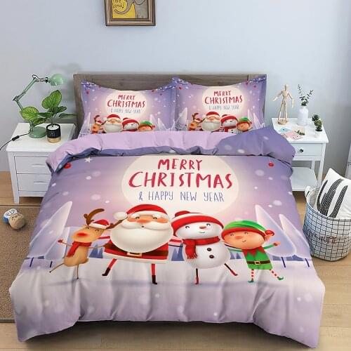 Dream NS Happy New Year Bedding Set Quilt Cover Pillowcase Customized Santa Sleigh Deer Gifts for Children Home Textiles