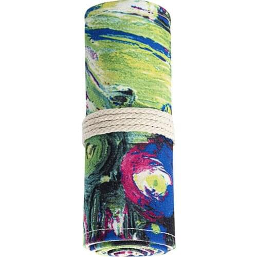 Beautiful Sketch Wrap School Pencil Case Roller 36/72 Holes Canvas Roll Up Makeup Canvas Pen Bag For Girls Boys Stationery