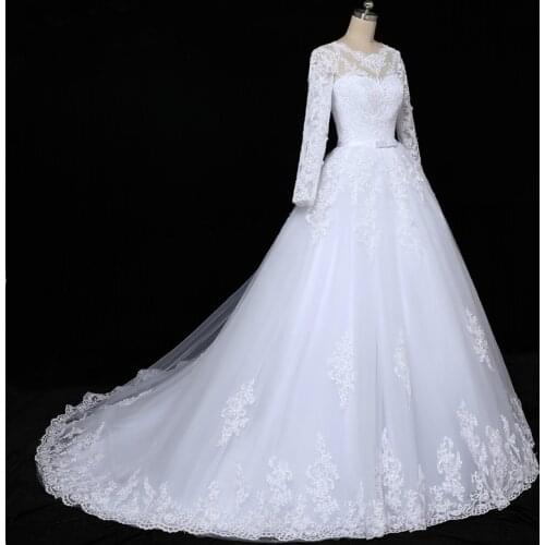 QQ Lover 2021 Long Sleeve Vestido De Noiva Lace Gowns Wedding Dress Train Custom-made Plus Size Bridal Tulle Mariage