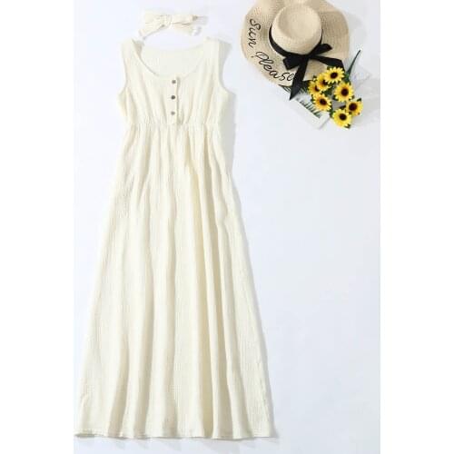 Summer Mommy And Me Sleeveless Romper Maxi Dresses+Headband Baby Family Matching Set Family Matching Clothes Toddlers Outfits