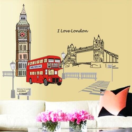 London Double-decker Bus Wall Stickers Removable Sticker Creative Art Mural Home Decor Decoration Large adesivo de parede