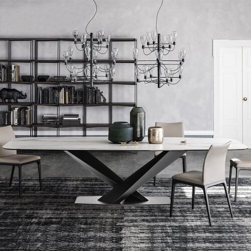 Marble post modern luxury simple rectangular Nordic style small family dining table chair combination 6