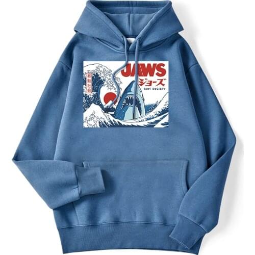 Japan Comics Shark Jaws Prints Hoodies Man Pullover Hoodie Pattern Fitness Streetwear Harajuku Oversize Hoody Male