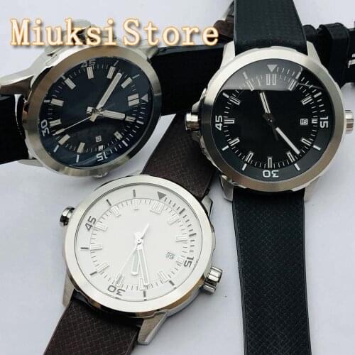 45mm Silver Case Black Blue White Sterile Dial Luminous Waterproof Rubber Strap Seagull 1612 Movement Mens Top Automatic Watch