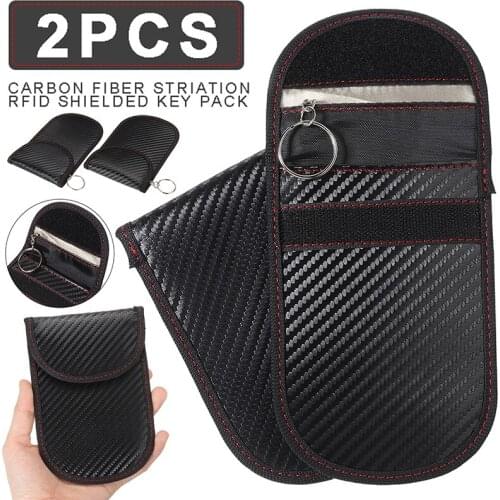 New Pair Black PU leather Car Key Signal Blocker Case F-araday Cage Fob Pouch Keyless RFID Blocking Bag