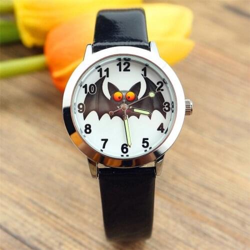 Nazeyt new Halloween vampier dial children quartz watch little boys and girls bloodsucking bat luminous hand leather gift clock