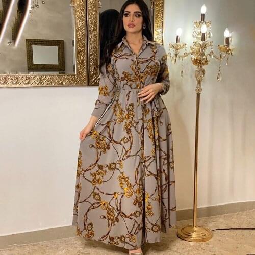 FridayIn New Autumn Womens Fashion French Elegant Shirt Collar Dress Southeast Asia Fried Street Summer Retro Muslim Clothing