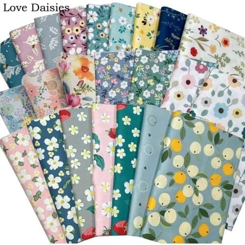 Pastoral Small Orange Green Blue Flower Floral Plant Peach 100% Cotton Twill Fabric for Bedding Clothing Dress Quilt Cushion