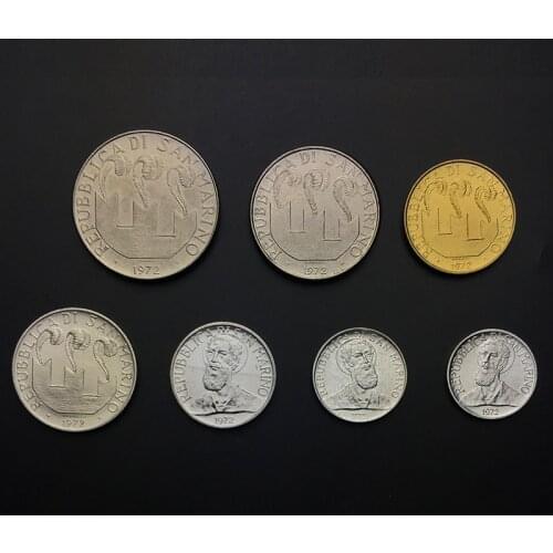 San Marino 1972 Set 7 Coins Original True Real Genuine Coin European Collectible Gift UNC