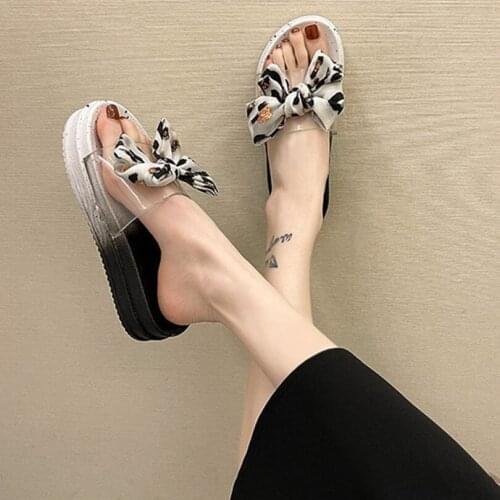 New Summer Thick Platform Flat Sexy Womens Slippers Outside Butterfly-knot Casual Ladies Sandals Beach Slides Home Student Shoes