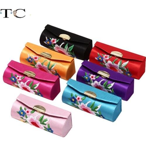 Classical Style Traditional Embroidery Container Lipstick Carry Bag Jewelry Box Lipstick Storage Holder Box Storage Bag