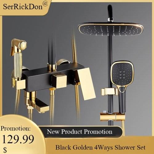 Black Golden Shower Faucet Rain Shower Faucet Set Bidet Faucet Spout Faucet Shower Faucet Set Bathroom Shower Faucet 3&4 Ways