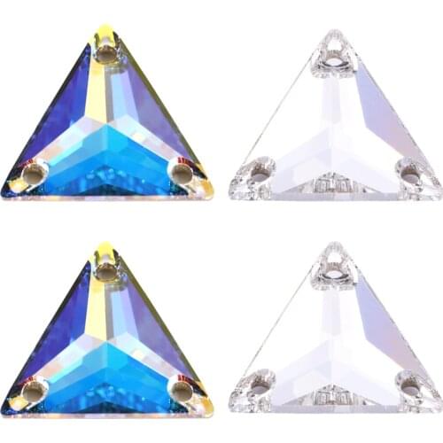 Best Quality Crystal AB 12mm 16mm 22mm Tri-angle Glass Sew On Rhinestones Flatback Sewing Rhinestone Wedding decoration F0073