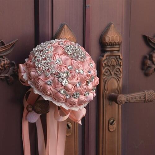 Crystal Wedding Bouquet Jade Pink Flowers Bouquet for Marriage Bride Holding Wedding Bouquets Accessories