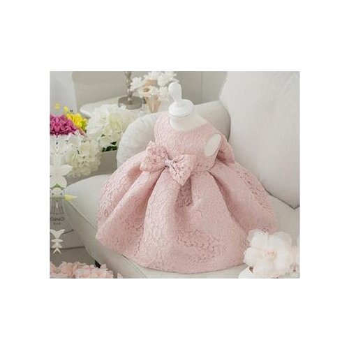 Vintage Flower Girls Dresses Children Party Ceremonies Clothing Princess Baby Girl Wedding Dress Birthday Big Bow Christening