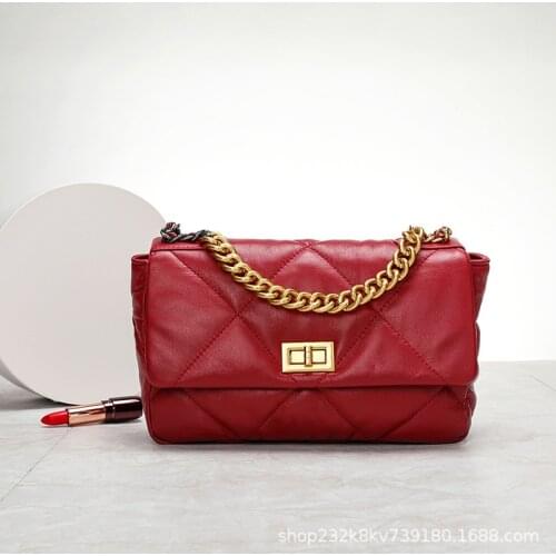 All Sheepskin Bags 2021 New Womens Bags Leather Rhombus Chain Bag Shoulder Diagonal Bag