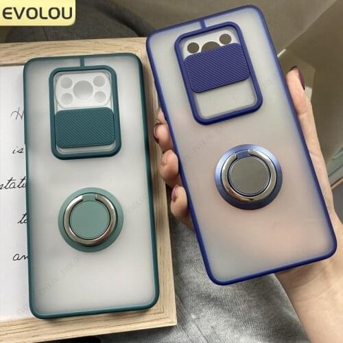 Slide Camera Lens Protection Case For POCO X3 Pro Matte Shockproof 360 Ring Holder Stand Cover for Xiaomi Redmi Note 10 Pro Max