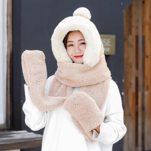 H7733 Women Bomber Hat Female Winter Student Warm Plus Cute Plush Neck Ear Protection Cap Girl Pure Color Thick Soft Lovely Hats