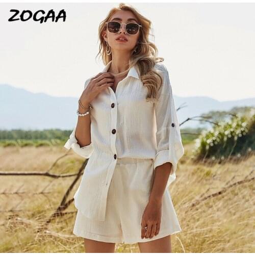 ZOGAA Suits Women Womens Casual Spring Summer New Long Sleeve White Shirt Shorts Solid All-match Set Hot Sale Comfortable Daily