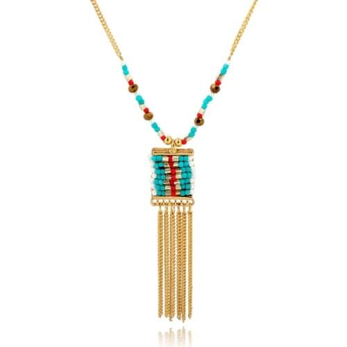 Szelam Gold Color Necklaces For Women Multicolor Beads Long Tassel Necklaces Pendants Collares Mujer Jewelry SNE150882