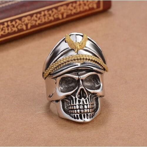 1/Pc Captain Pirate Gold Color Eagle Silver Color Stainless Steel Skull Ring For Men Retro Biker Male Rings New Arrival Gifts