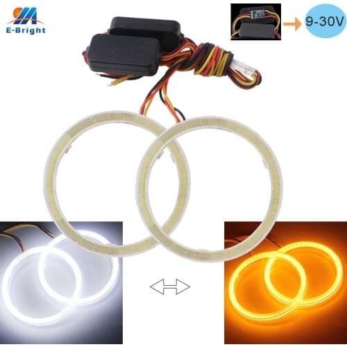 2PCS Car Angel Eyes 60mm 70mm 80mm 90mm 100mm Auto Halo Rings COB Lights 12V Headlight White+Yellow LED Motorcycle Light