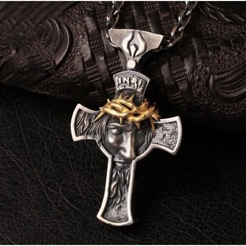 2021 Mens Pendant Simple Crown Of Thorns Jesus Cross Necklace Mens Jewelry Religious Savior Retro Pendant Necklace Accessories