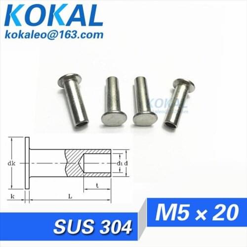 [304-M5*20]100PCS Free Shipping SUS304 stainless steel thin head semitubular rivets M5*20mm rivets with 20mm length