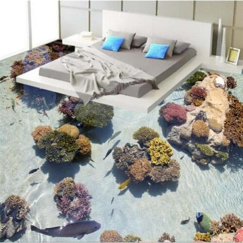 Custom coral tropical fish marine 3D floor painting living room waterproof anti-skid self-adhesive decorative 3d floor stickers