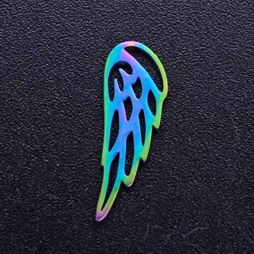 5pcs/lot 100% Stainless Steel Angel Wing diy Charms With Rainbow Plated Wholesale Dropshipping Jewelry Making Pendant