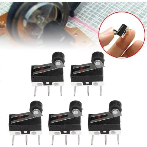 5pcs Mini Roller Lever Actuator Microswitch SPDT Electrical Switch Sub Miniature Micro Switch Round Handle 3-Pin