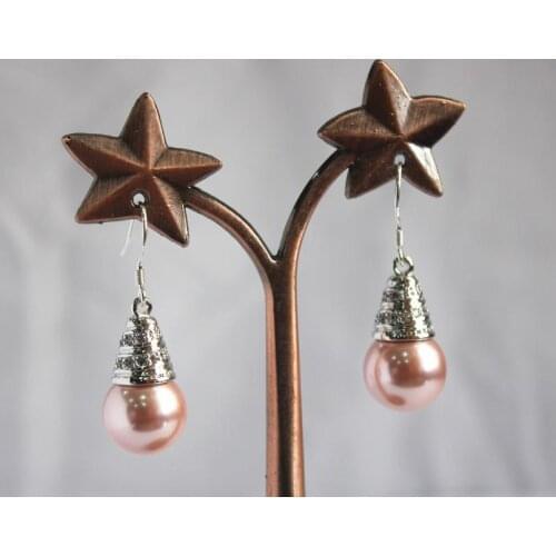 Noble Silver Plated 12mm pink shell pearl earrings 006