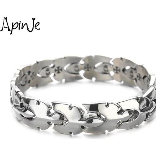 Apinje S925 Sterling Silver Men Link Chain Silver Color Heavy Bracelet Wide Strong Fashion Jewelry