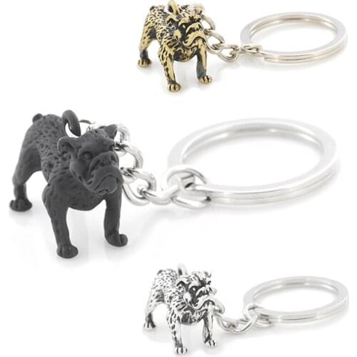 Retro English Bulldog Keychain Vintage Silver Plated Cute Dog Animal Key Chain Keyring Bag Charm Women Child Pet Lover Jewelry