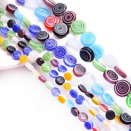 6/8/10mm Stripe Lampwork Glass Millefiori Beads Flat Round Disk Crafts Beads For Jewelry Making DIY Necklace Bracelet Earrings