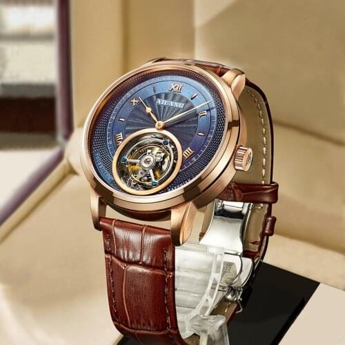Brand new genuine real tourbillon mechanical watch mens manual watch business waterproof mens watch AIALNG brand