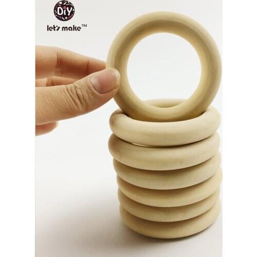 Lets Make Wooden Teether 20pc Wood Ring Montessori Baby Organic Infant Teething Toy Accessories 70mm Necklace Baby Teether
