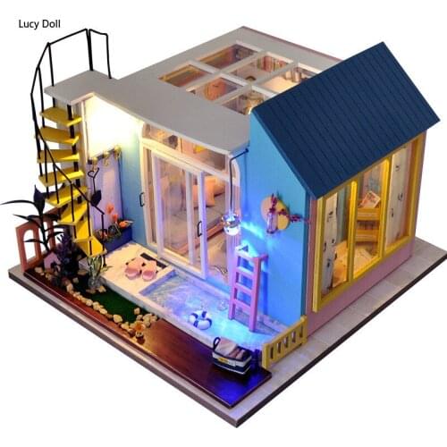 Wooden House Diy DIY House Handmade House Model Warm And Fashionable Villa With Swimming Pool Creative Love Gift