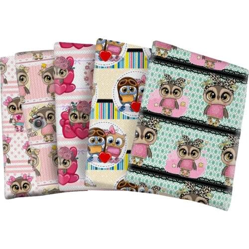 Baby Series Printed Owl Cartoon Twill Polyester Cotton Fabric Elephant for DIY Hair Bow Scarf Home Textiles Materials 50*145cm