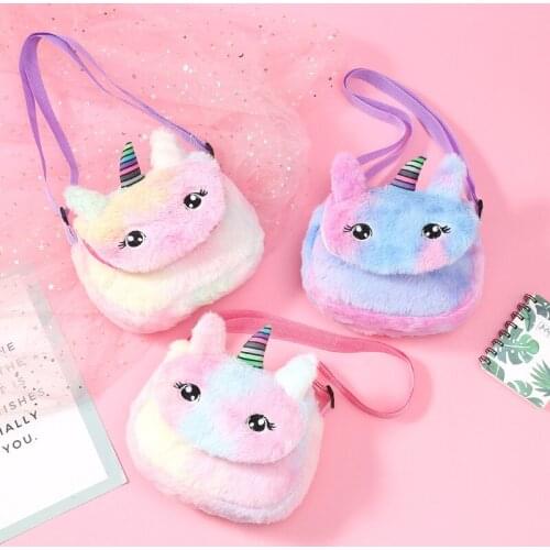 Unicorn Childrens Fanny Pack Girls Waist Bag Plush Toys Belt Gradient Chest Bag Diagonal Cartoon Coin Purse Travel Chest Bag